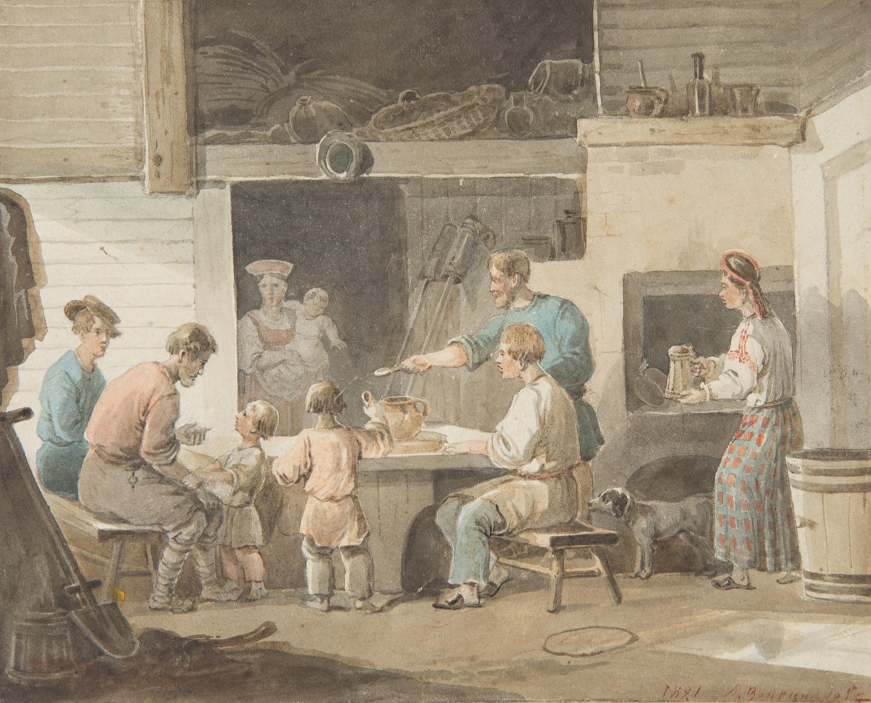 午餐时间，1821年 作者 Aleksei Gavrilovich Venetsianov