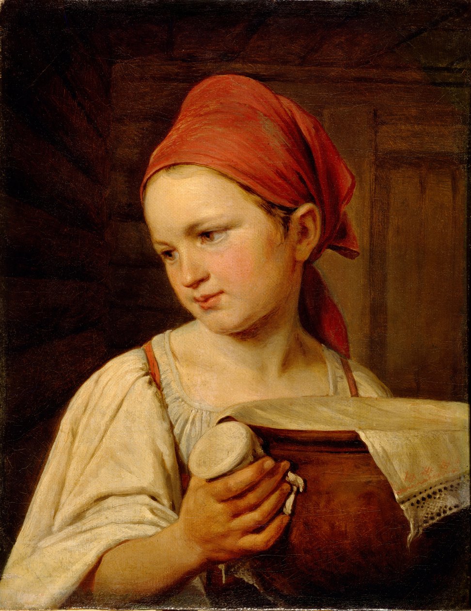 挤奶女孩，1820 作者 Aleksei Gavrilovich Venetsianov