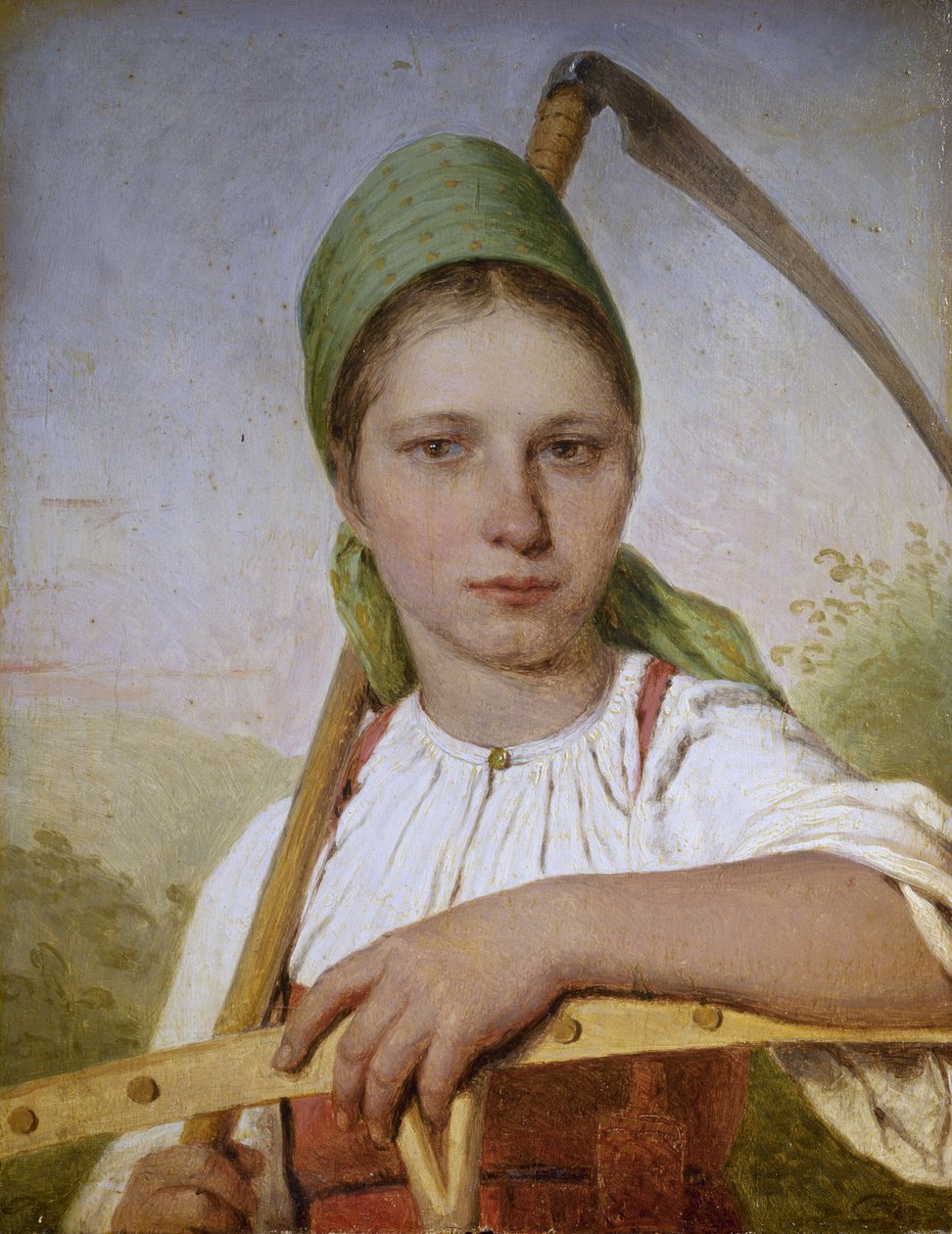 1825年之前用镰刀和耙子的农妇 作者 Aleksei Gavrilovich Venetsianov