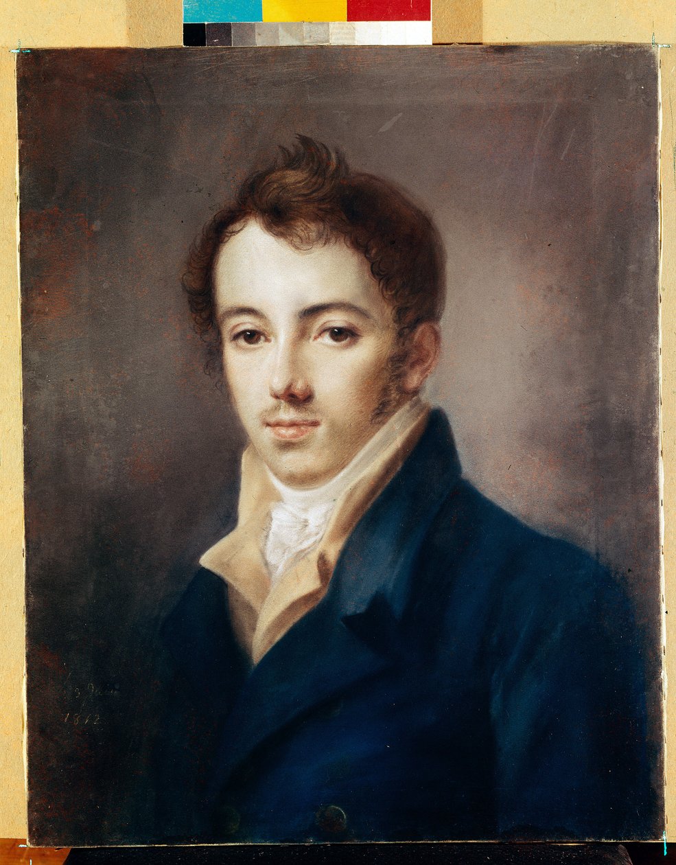肖像十二月党人米哈伊尔-A-丰维津（1787-1854 年）。(十二月党人 M.A.Fonvizin 的肖像）。Oeuvre de Alexei (Alexis) Gevrilovich Venetsianov (1780-1847)，纸盒上的粉笔画 作者 Aleksei Gavrilovich Venetsianov