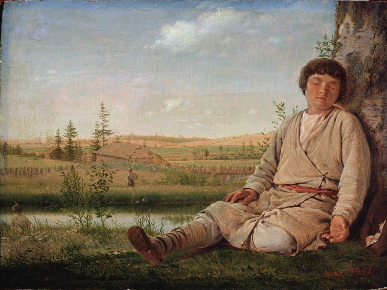 睡着的牧羊人，1823年 作者 Aleksei Gavrilovich Venetsianov