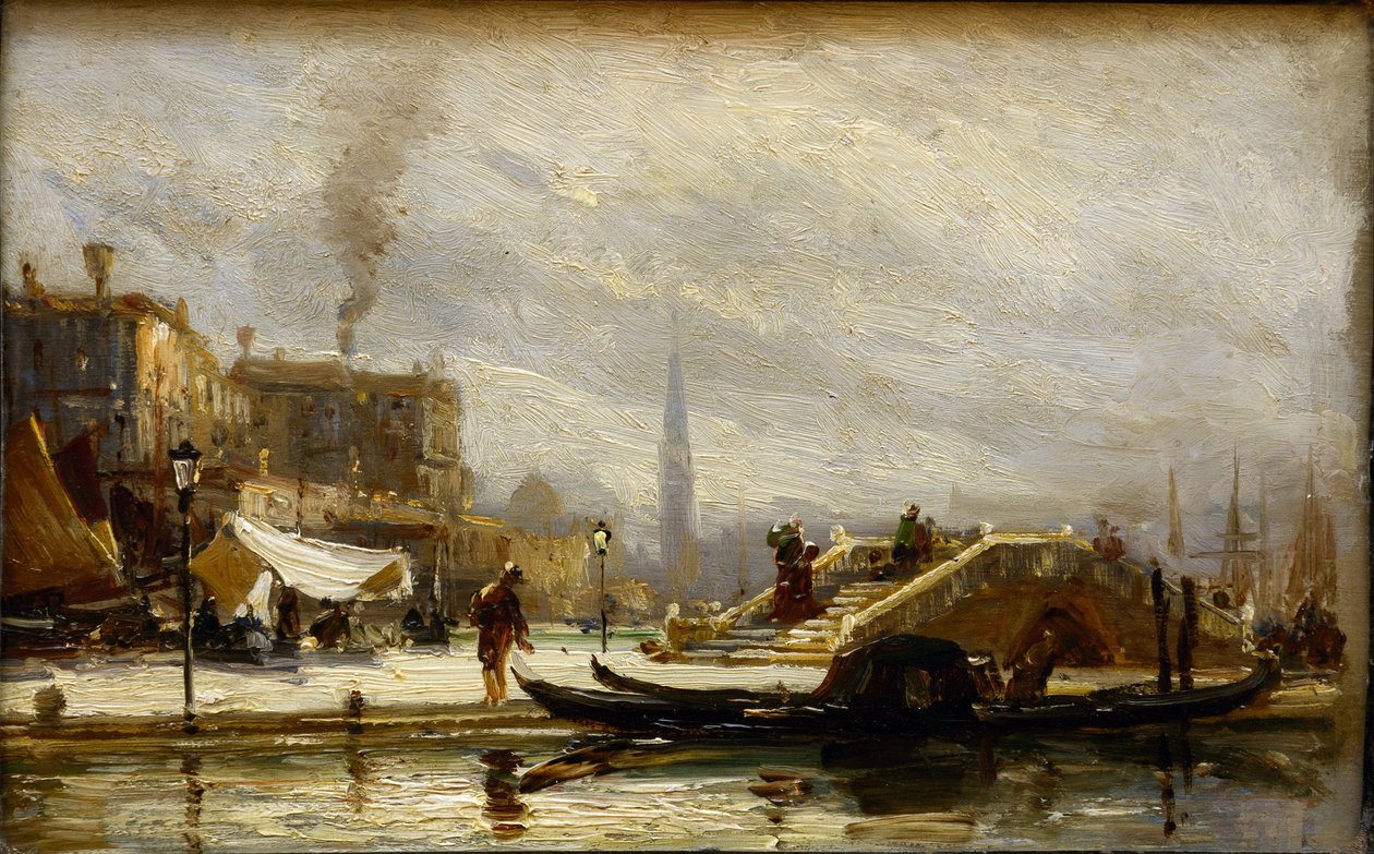 威尼斯火车站附近。Noon par Bogolyubov (Bogolioubov), Alexei Petrovich (1824-1896) 作者 亚历山大·彼得罗维奇·波哥柳波夫