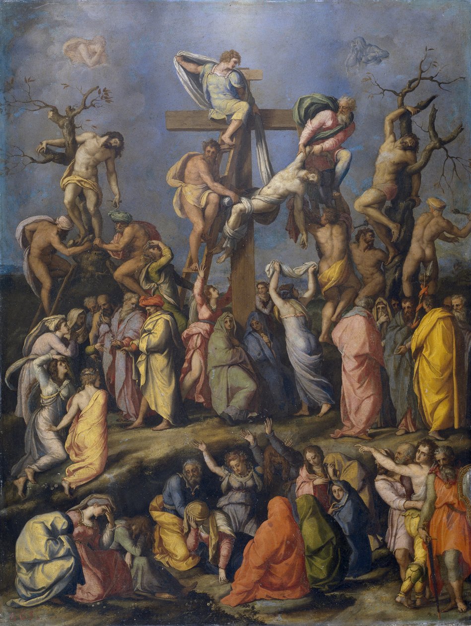 La Descente de Croix - Peinture de Alessandro Allori (1535-1607), huile sur toile (70x54 cm), vers 1560 - (The Descente de Croix, Oil on canvas by A. Allori, c. 1560) - Museo del Prado, Madrid 作者 亚历山德罗·阿洛里（Alessandro Allori）