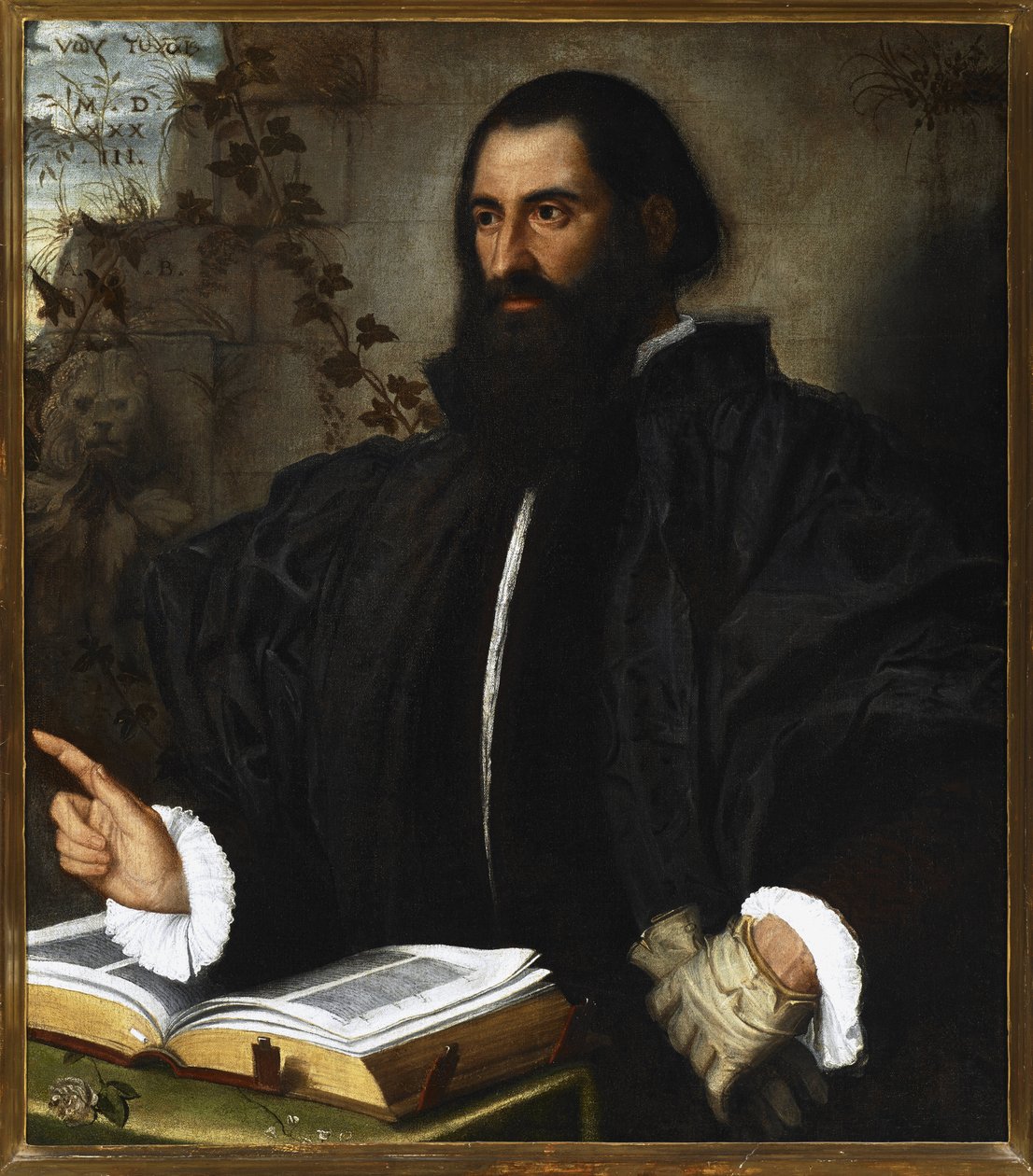 Pietro Andrea Mattioli 的肖像（Pierandrea Matthioli，Matthiolus (1501-1578)，意大利医生和植物学家）.Peinture de Alessandro Bonvicino dit il Moretto (1498-1554)，纸上油画，84x75 厘米.Genova, Musei di Strada Nuova ©Luisa Ricciarin 作者 亚历山德罗·邦维奇诺·莫雷托