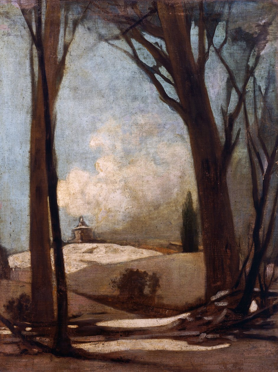 与圣卢卡的雪景，意大利亚历山德罗·瓜尔达索尼 (Alessandro Guardassoni)（1819-1888 年）的画作 作者 亚历山德罗·瓜达索尼