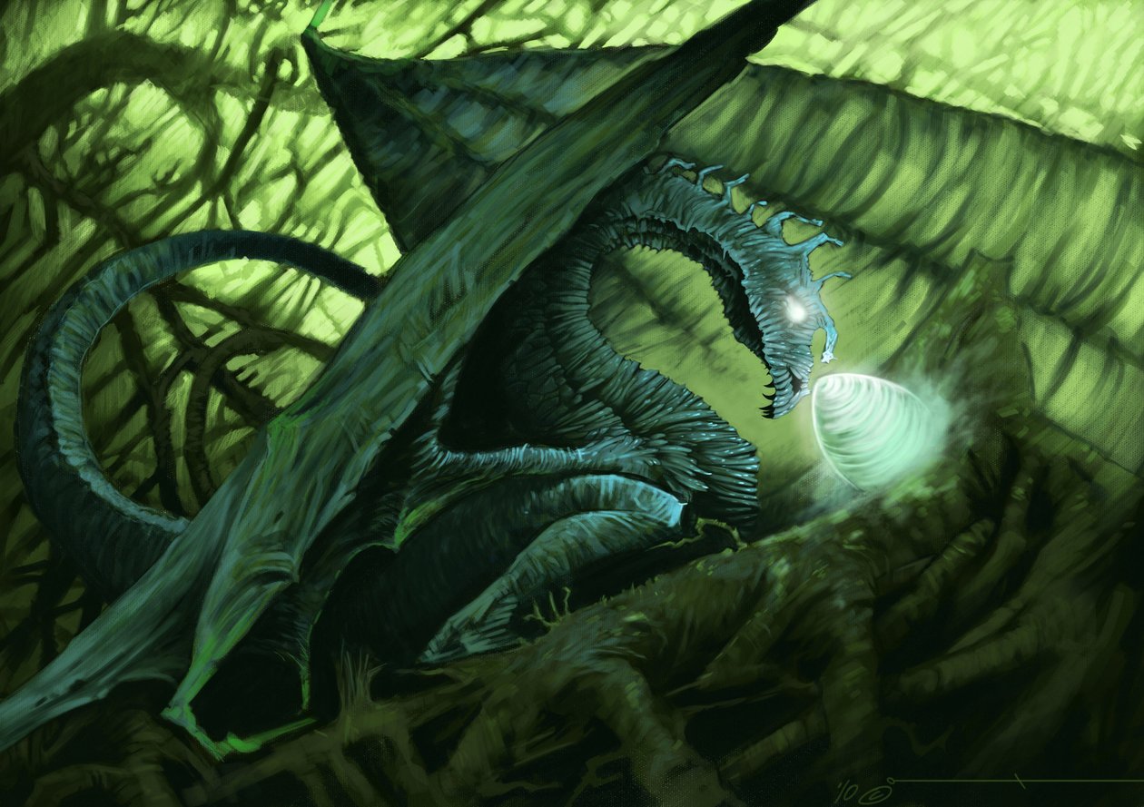 神奇的生物：一条保护它的蛋的龙。 亚历山德罗·洛纳蒂插图。 2010年 作者 亚历山德罗·洛纳蒂