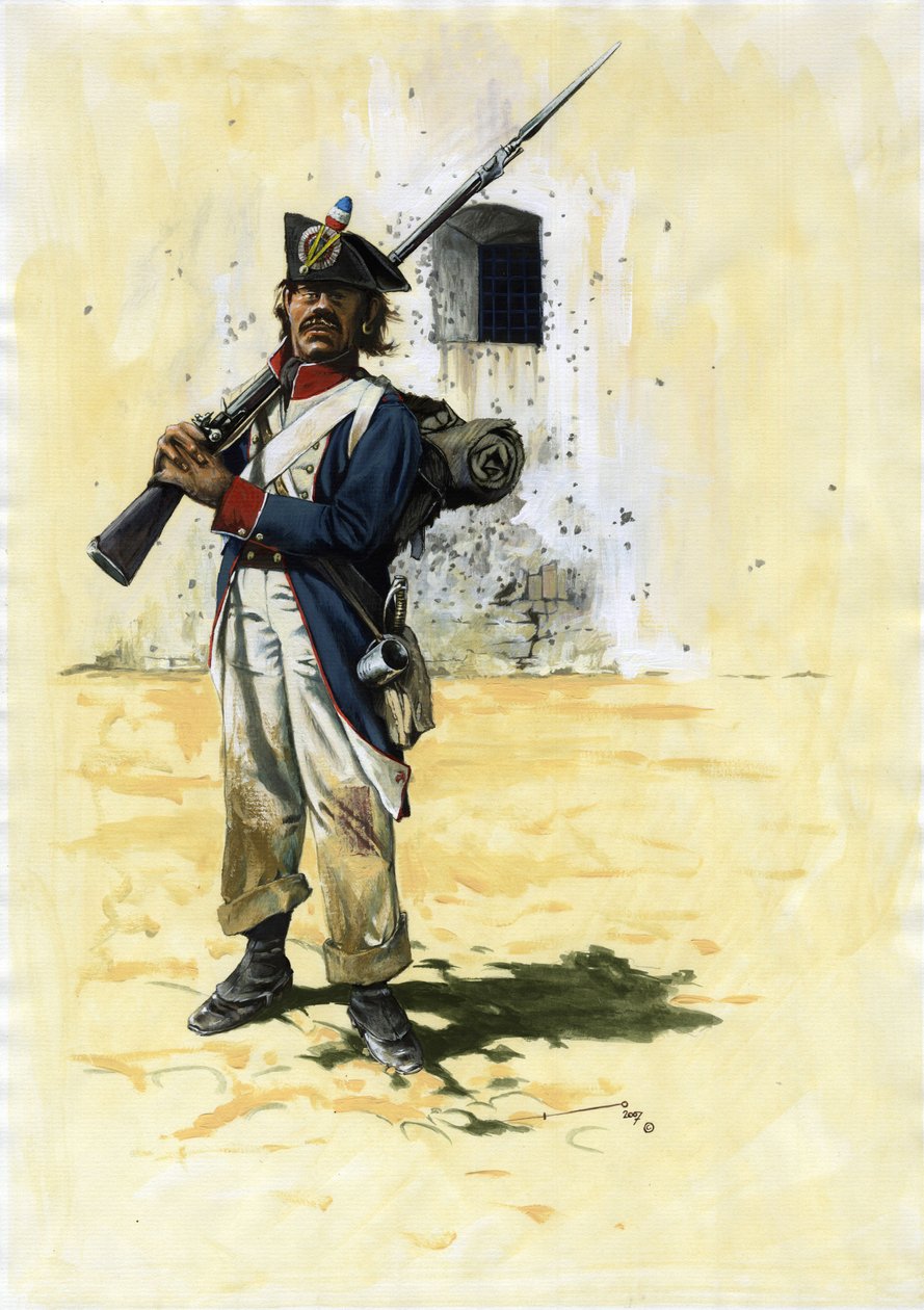 第一帝国（1804-1804和1815）：法国拿破仑军队堡垒中步兵旅的步兵和炮手。 亚历山德罗·洛纳蒂绘制。 作者 亚历山德罗·洛纳蒂