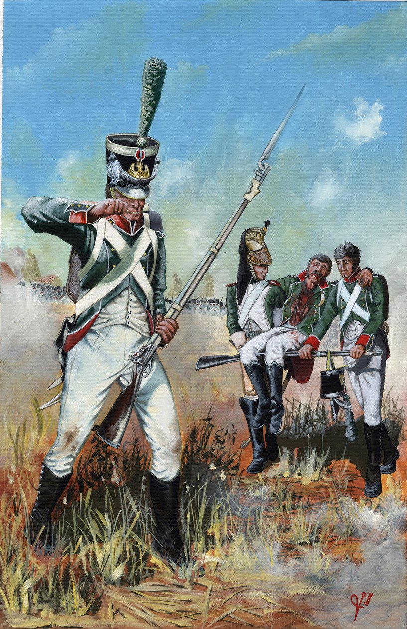 第一帝国（1804-1814 和 1815 年）：伟大的拿破仑军队士兵在意大利帮助受伤的战友。亚历山德罗-洛纳蒂的绘画作品 作者 亚历山德罗·洛纳蒂
