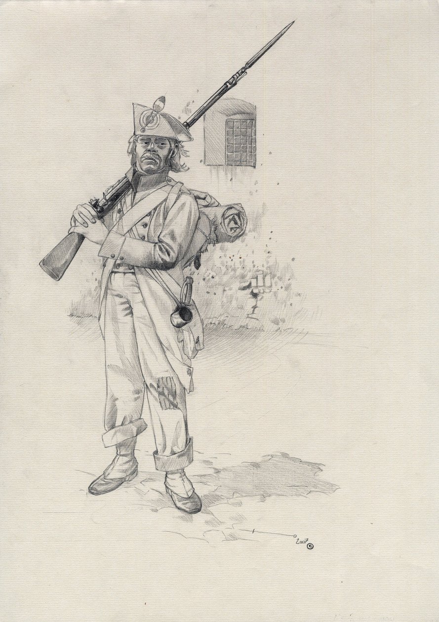 第一帝国（1804-1814 或 1815 年）：拿破仑军队士兵，堡垒中骑兵旅的步兵。亚历山德罗-洛纳蒂的绘画作品 作者 亚历山德罗·洛纳蒂
