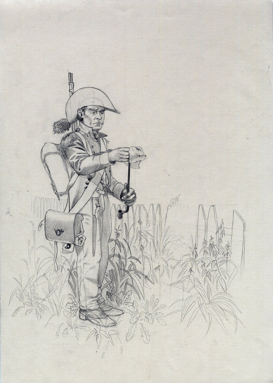 第一帝国（1804-1814 或 1815 年）：拿破仑军队士兵，步兵猎人（infantryhunter）。亚历山德罗-洛纳蒂的绘画作品 作者 亚历山德罗·洛纳蒂