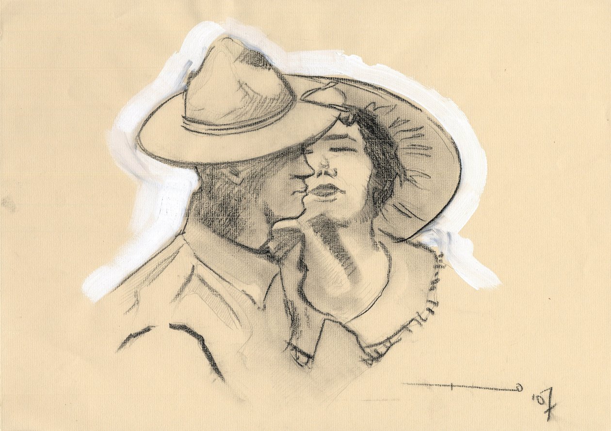 1914-1918 年第一次世界大战：美国大兵离开未婚妻奔赴战场。亚历山德罗-洛纳蒂的画作 作者 亚历山德罗·洛纳蒂