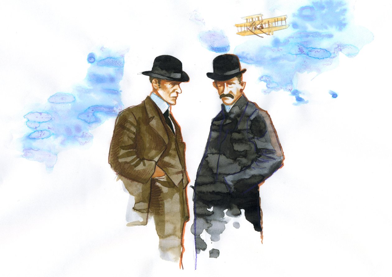 奥维尔（1871-1948）和威尔伯·赖特（1867-1912）美国航空先驱肖像（莱特兄弟、奥维尔和威尔伯美国兄弟、发明家、航空先驱） 作者 亚历山德罗·洛纳蒂