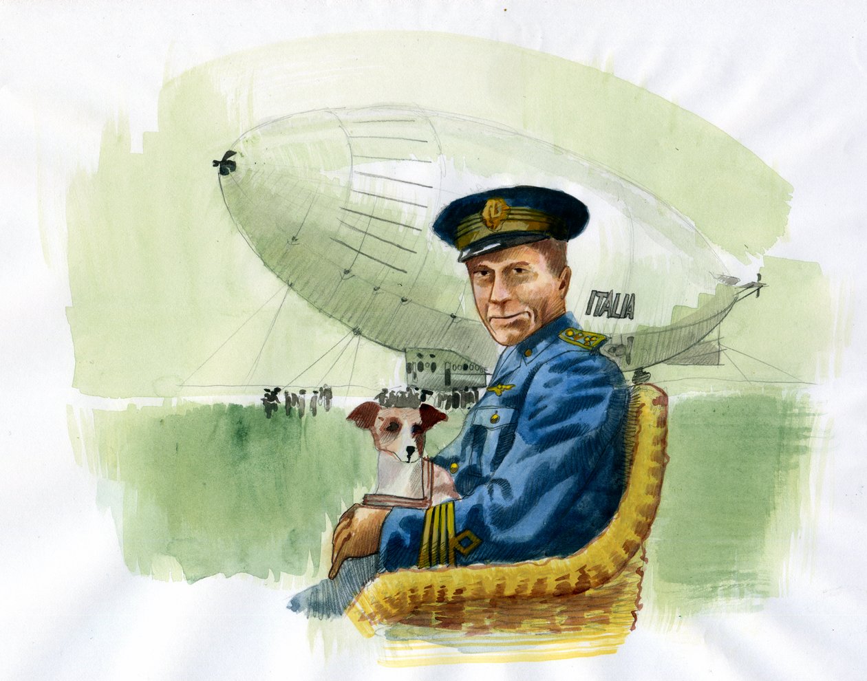 意大利航空工程师和探险家 Umberto Nobile（1885-1978 年）的代表作（意大利航空工程师和北极探险家 Umberto Nobile 肖像），Alessandro Lonati 绘制的插图 作者 亚历山德罗·洛纳蒂