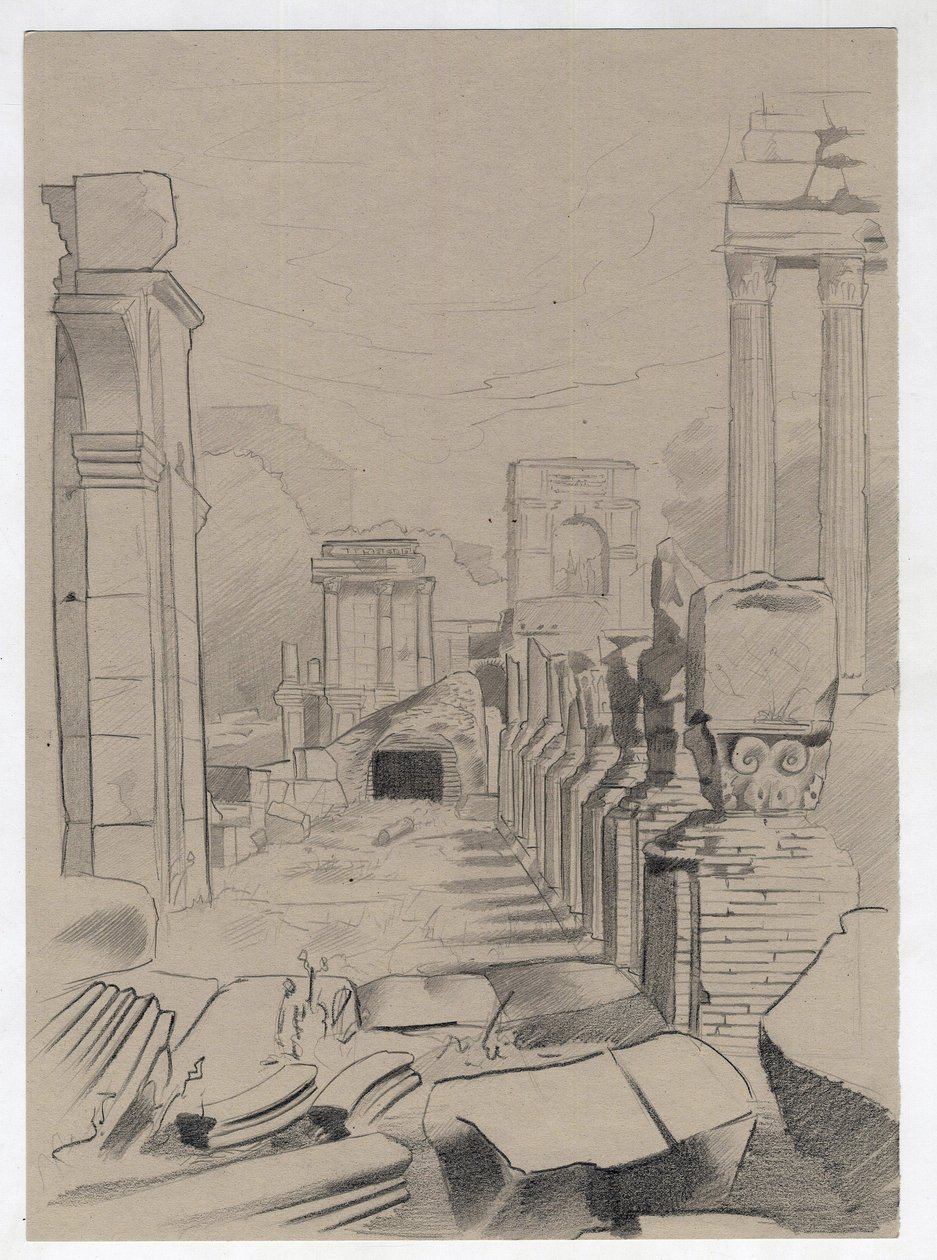 罗马的罗马时代遗址，罗马广场（foro romano） 亚历山大-洛纳蒂（Alessandro Lonati）绘图。 作者 亚历山德罗·洛纳蒂