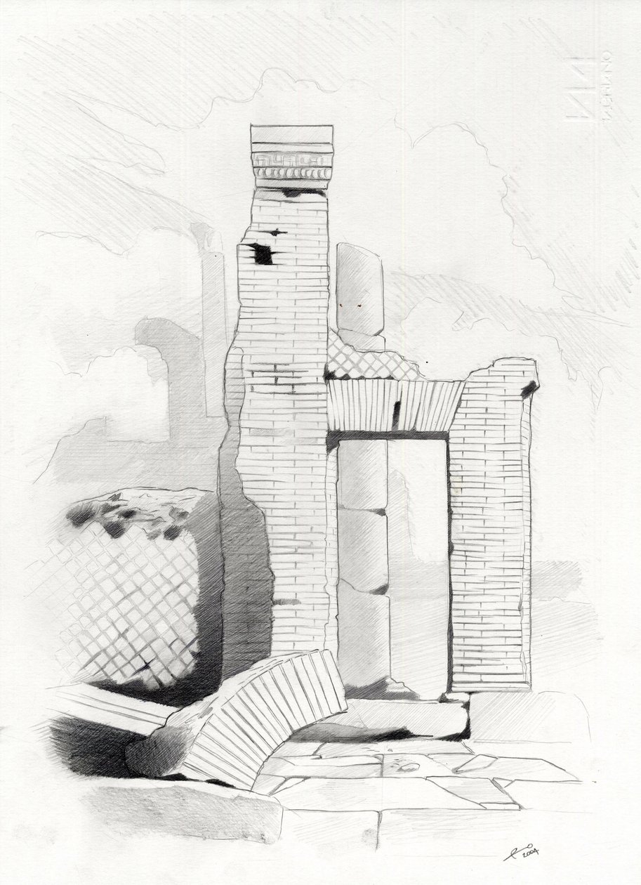 罗马的罗马时代遗址，罗马广场（foro romano） 亚历山大-洛纳蒂（Alessandro Lonati）绘图。 作者 亚历山德罗·洛纳蒂