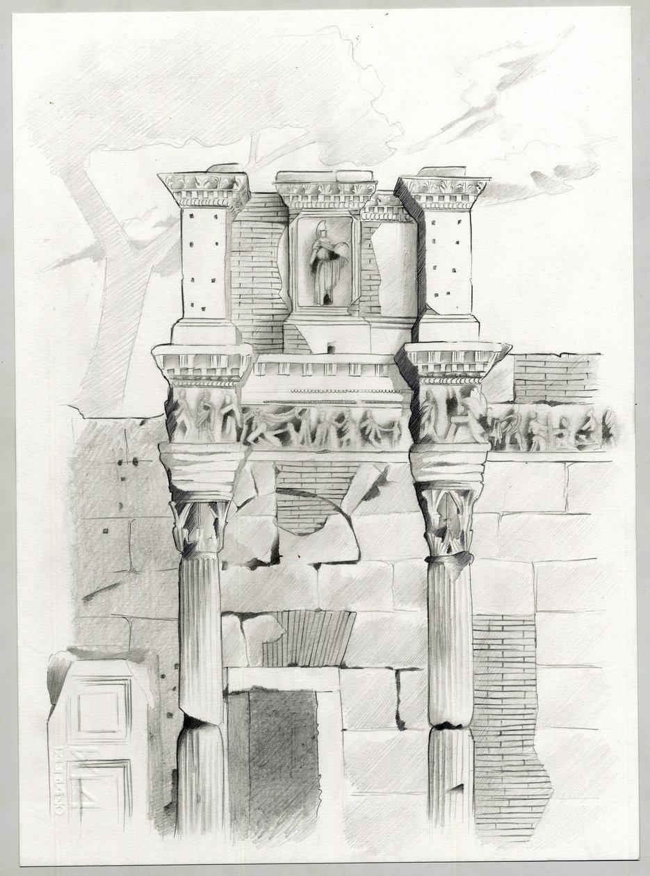 罗马的罗马时代遗址，罗马广场（foro romano） 亚历山大-洛纳蒂（Alessandro Lonati）绘图。 作者 亚历山德罗·洛纳蒂