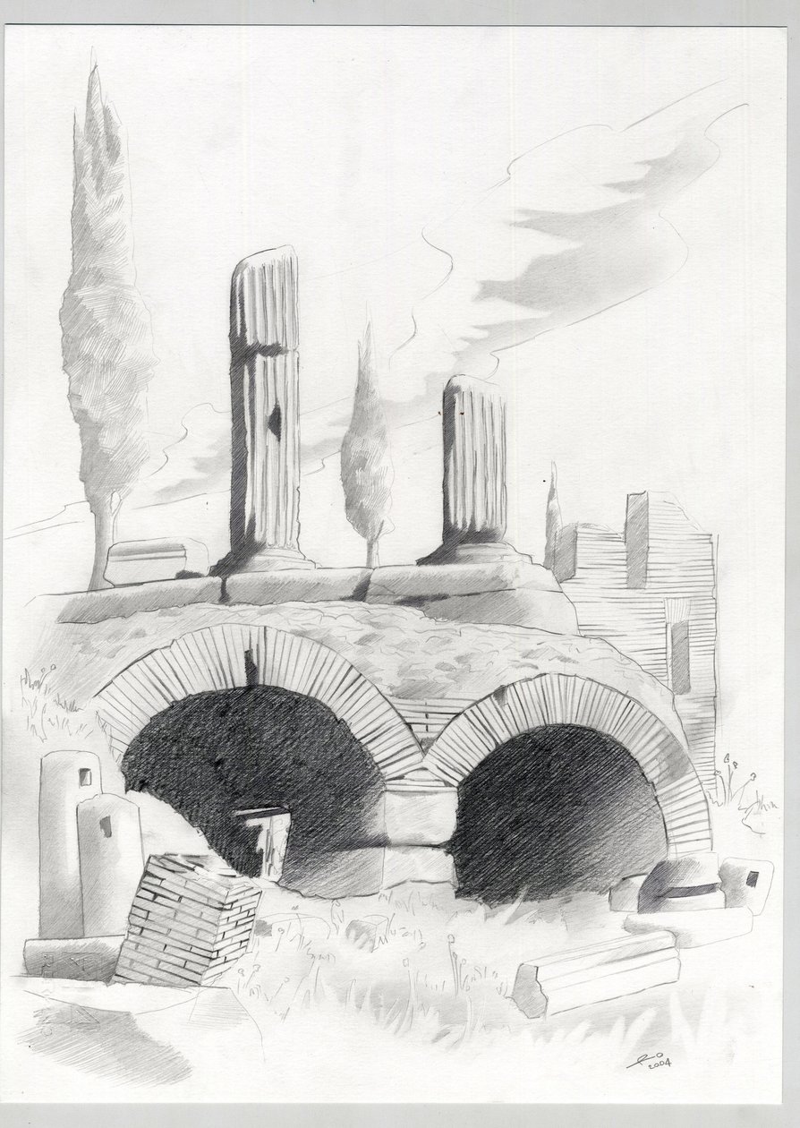 罗马的罗马时代遗址，罗马广场（foro romano） 亚历山大-洛纳蒂（Alessandro Lonati）绘图。 作者 亚历山德罗·洛纳蒂