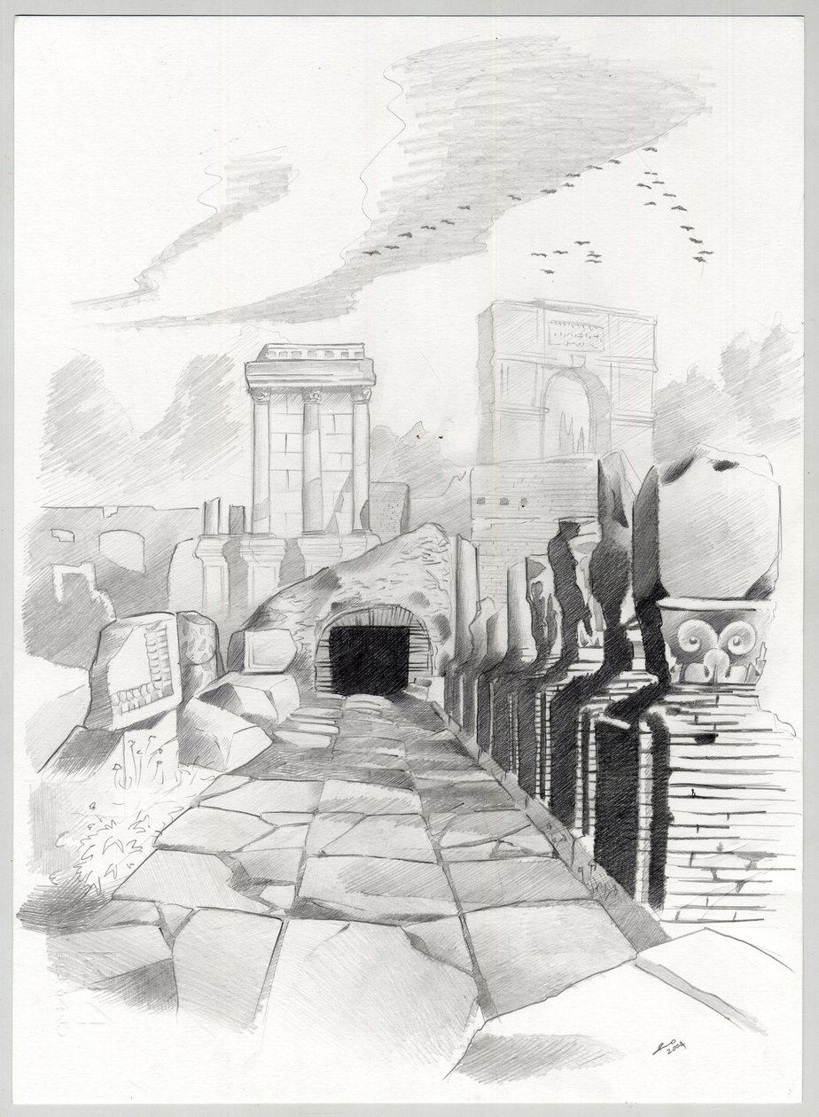 罗马的罗马时代遗址，罗马广场（foro romano） 亚历山大-洛纳蒂（Alessandro Lonati）绘图。 作者 亚历山德罗·洛纳蒂