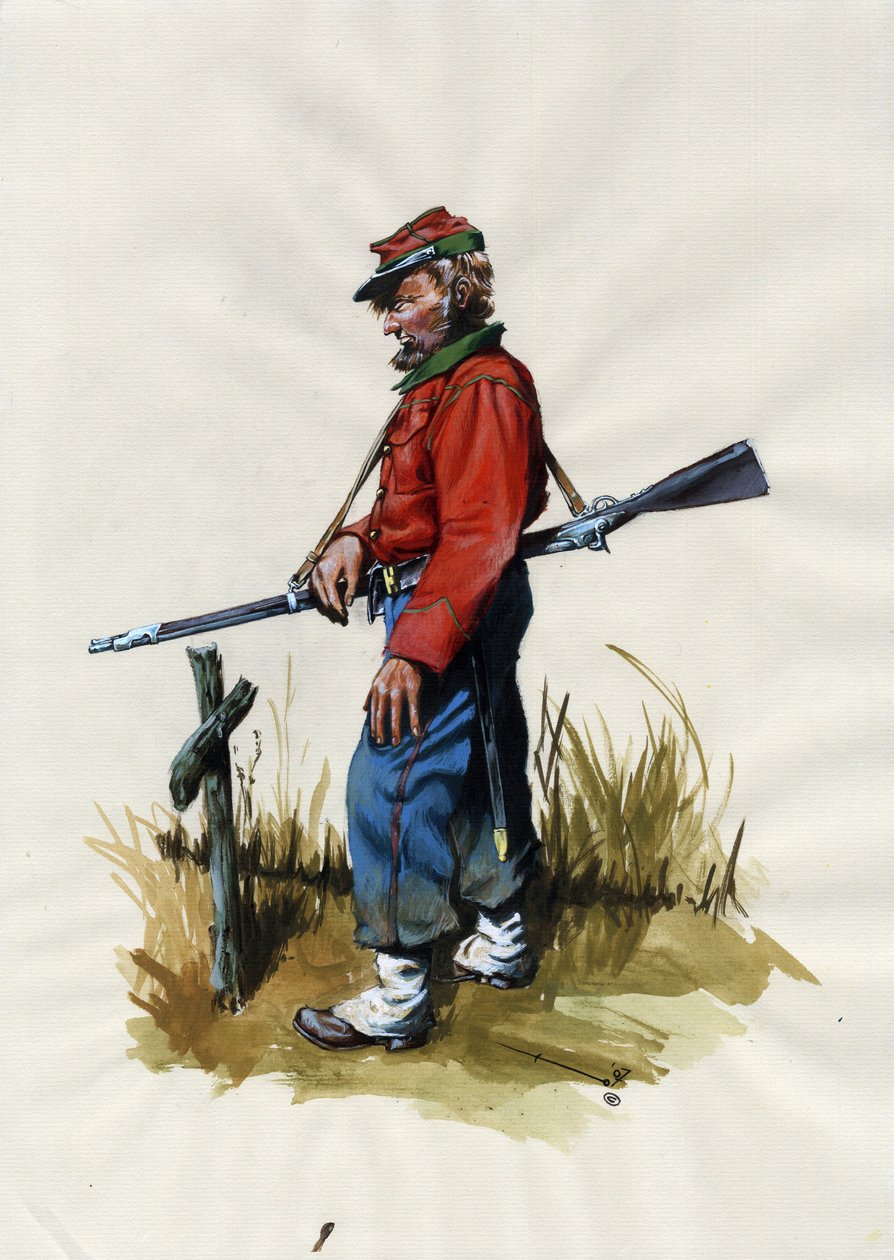 第二帝国（1852-1870）：意大利统一（Risorgimento），加里波第军队的志愿者，为意大利朱塞佩·加里波第（1807-1882）的事业而被称为“红衫军”战士 作者 亚历山德罗·洛纳蒂