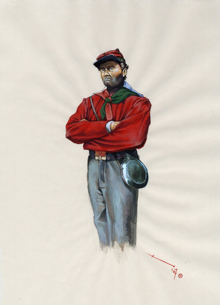 第二帝国（1852-1870）：意大利统一（Risorgimento），加里波第军队的志愿军官，为意大利朱塞佩·加里波第（1807-1882）的事业而被称为“红衫军”战士 作者 亚历山德罗·洛纳蒂
