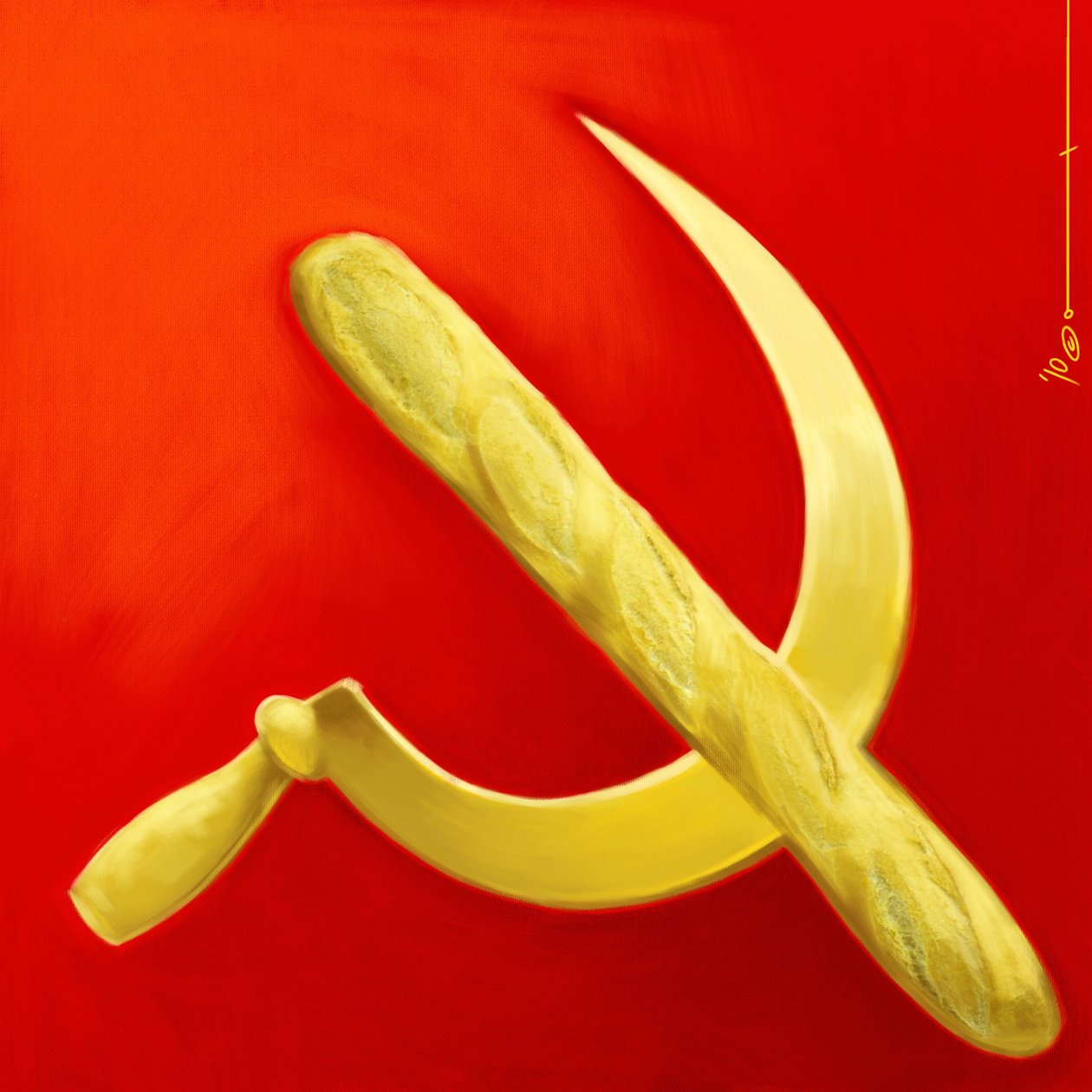 镰刀和魔杖。 法国共产主义的寓言。 2010 年亚历山德罗·洛纳蒂 (Alessandro Lonati) 的彩色绘画。 作者 亚历山德罗·洛纳蒂