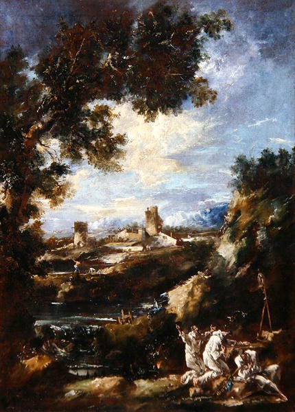 在路边神龛祈祷的加尔默罗修士风景，约1720年（布面油画 作者 亚历山德罗·麦格纳斯科（Alessandro Magnasco）