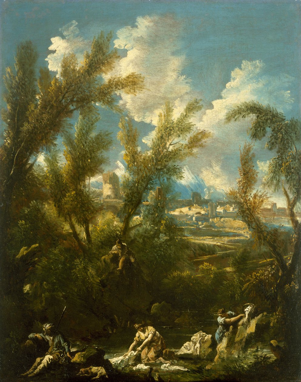 与Washerwoman的风景，c.1715 作者 亚历山德罗·麦格纳斯科（Alessandro Magnasco）