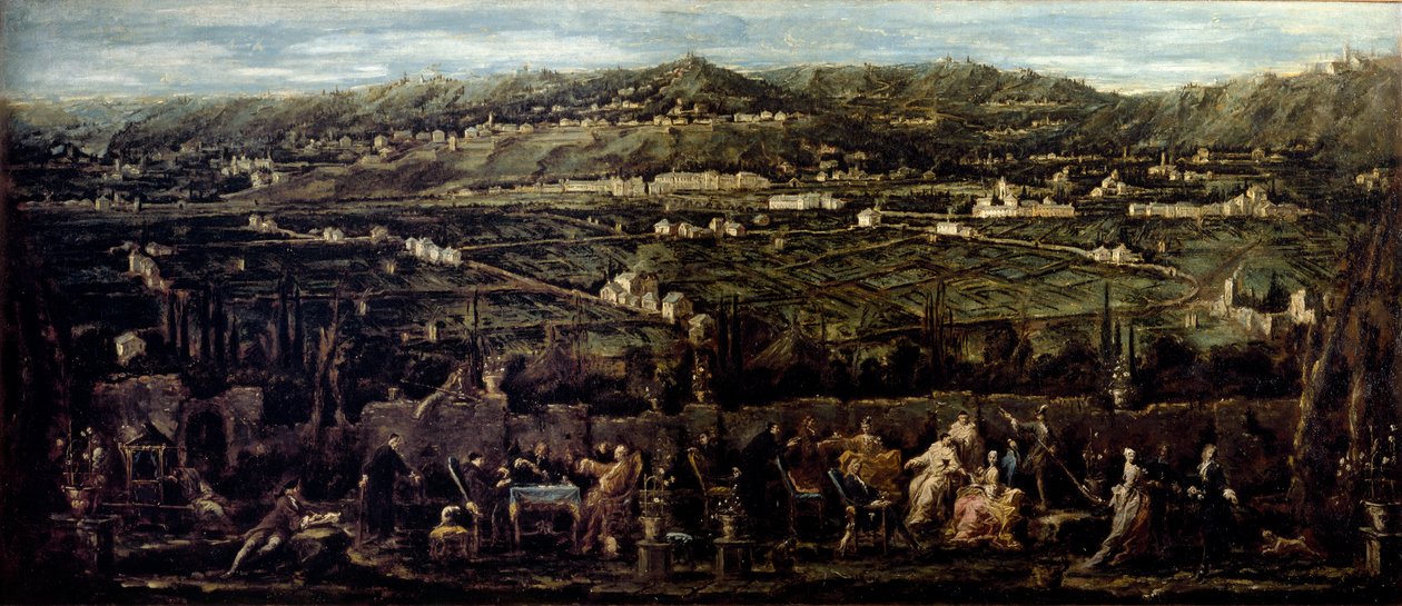 Living room in an outdoor garden of Albaro Mondanites. Painting by Alessandro Magnasco says il Lissandrino (1667-1749) 1735 around Galleria di Palazzo Bianco, Genes 作者 亚历山德罗·麦格纳斯科（Alessandro Magnasco）