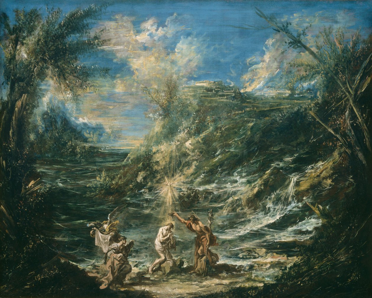 基督的洗礼》，约 1740 年（布面油画） 作者 亚历山德罗·麦格纳斯科（Alessandro Magnasco）