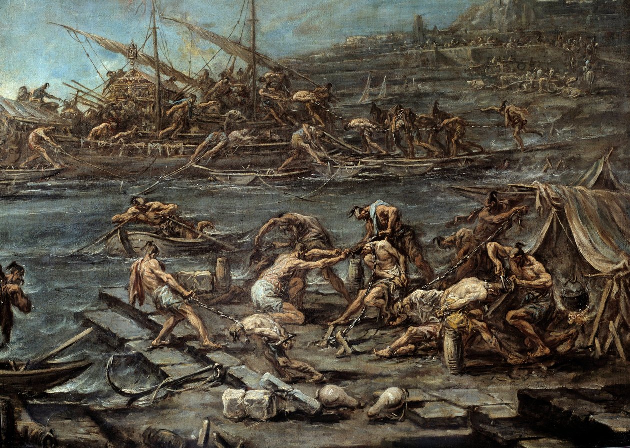 The boarding of the galerians in the port of Genes Detail. Painting by Alessandro Magnasco (1667-1749). Dim. 1.16 x 1.42. Bordeaux, Museum of Fine Arts 作者 亚历山德罗·麦格纳斯科（Alessandro Magnasco）