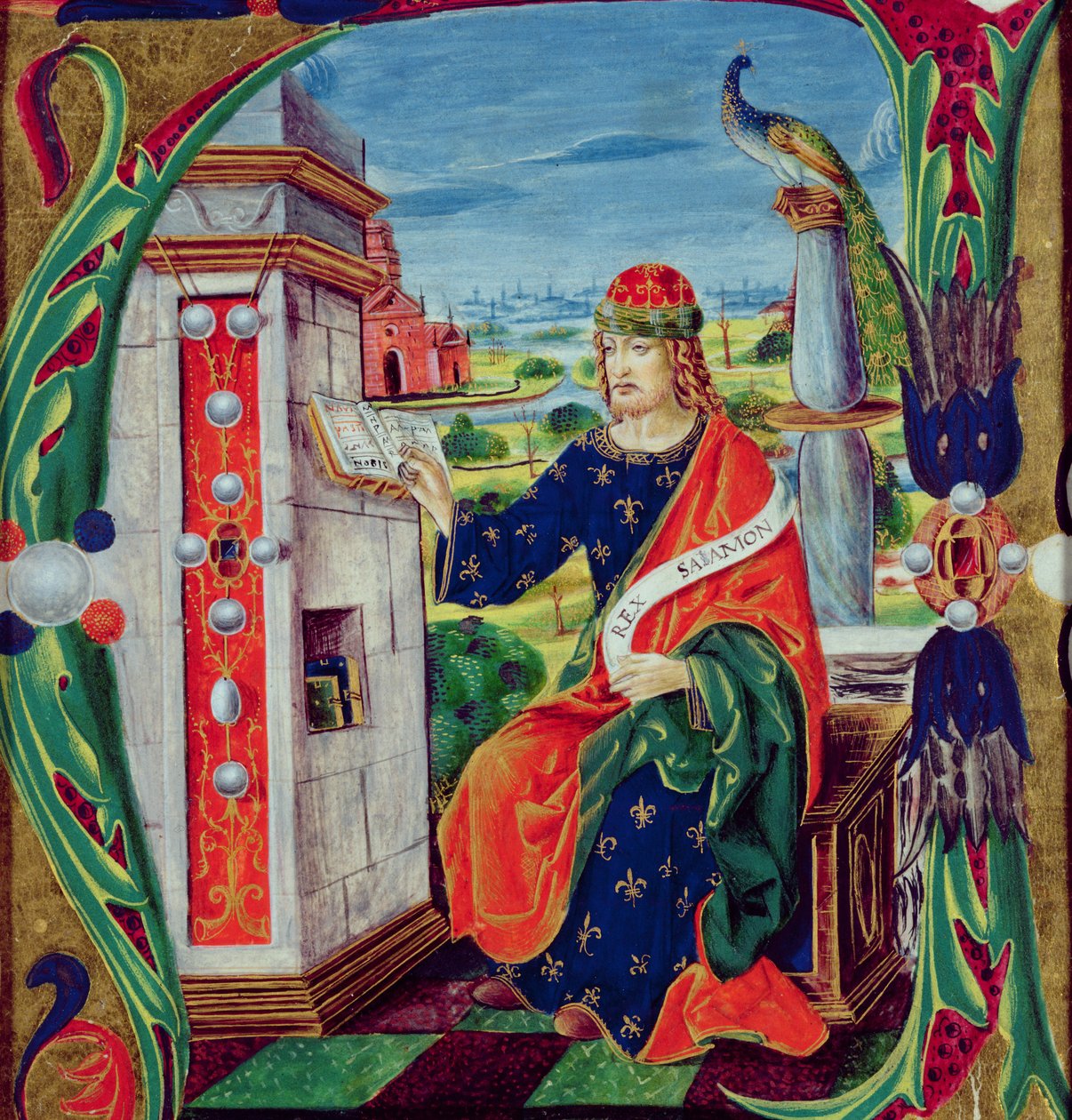 历史最初的&39;A&39;描绘了所罗门王，伦巴第学校，c.1499-1511 作者 亚历山德罗·潘普里诺（Alessandro Pampurino）