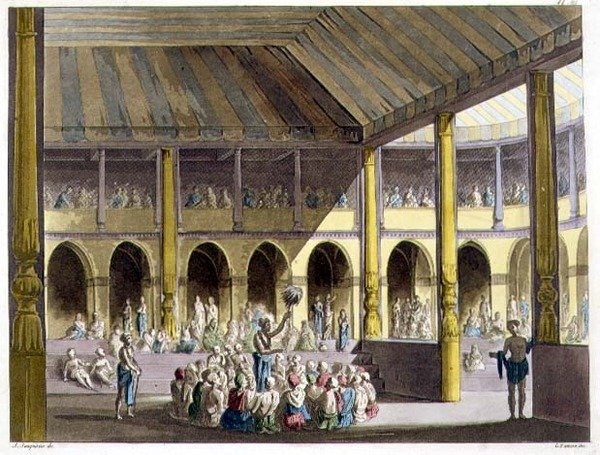 婆罗门对罗摩神的赞美，出自《Il costume antico e moderno...》，由Giulio Ferrario（1767-1847）编纂，出版。罗马 作者 亚历山德罗·桑基里科（Alessandro Sanquirico）