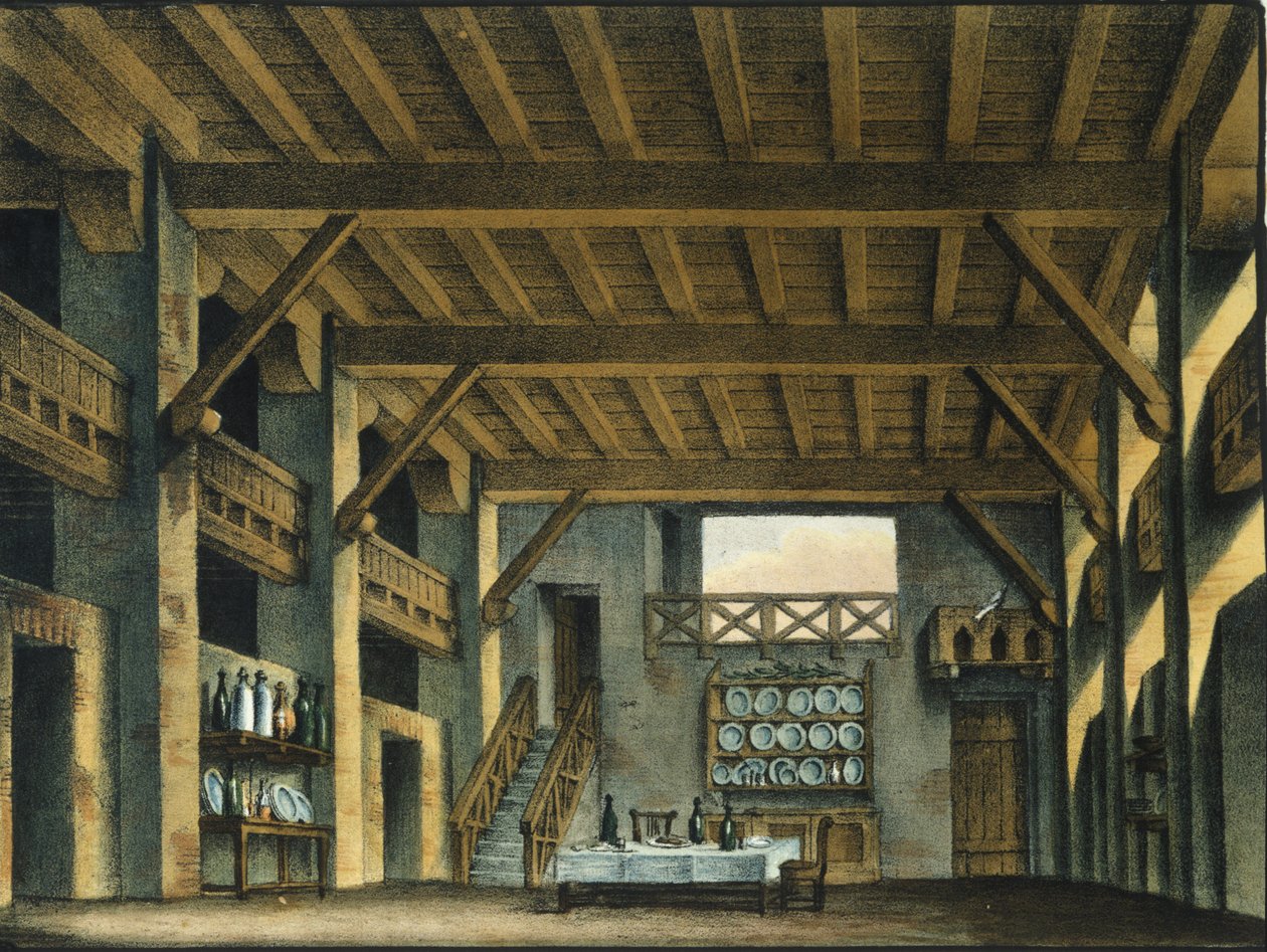 加埃塔诺·多尼采蒂（Gaetano Donizetti，1797-1848 年）于 1832 年 5 月 12 日在米兰卡诺比亚剧院演出的歌剧《爱的灵药》（爱的灵丹妙药）的布景。 亚历山德罗·桑奎里科 (1777-1849) 的绘画 作者 亚历山德罗·桑基里科（Alessandro Sanquirico）