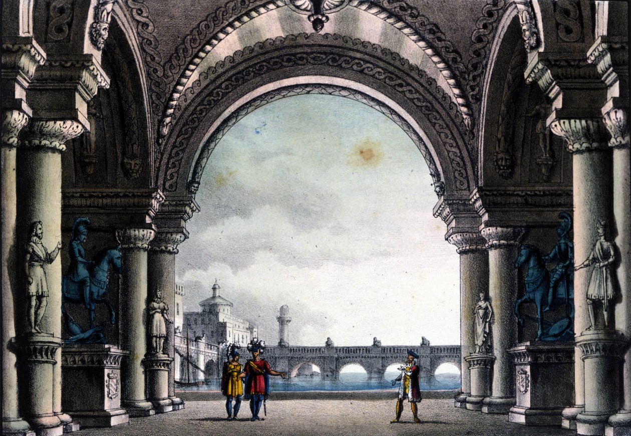 Scenography of Sanquirico for the opera “Bianca e Fernando” by Vincenzo Bellini 作者 亚历山德罗·桑基里科（Alessandro Sanquirico）