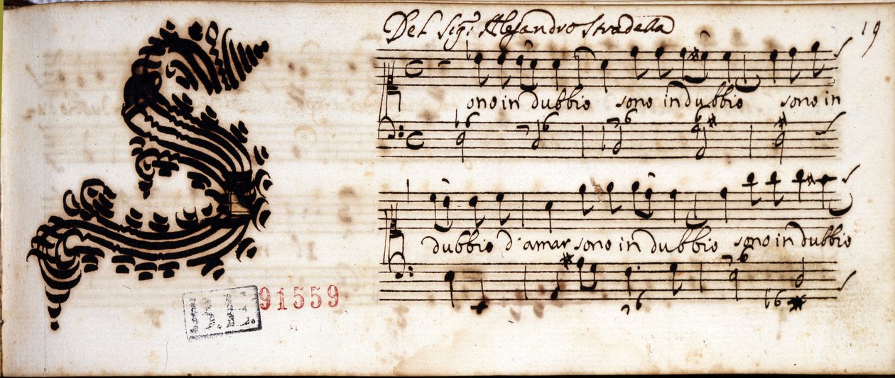 我对是否喜欢...意大利作曲家亚历山德罗·斯特拉德拉（Alessandro Stradella，1644 - 1682）的手写乐谱持怀疑态度。 摩德纳埃斯滕图书馆 作者 亚历山德罗·斯特拉德拉