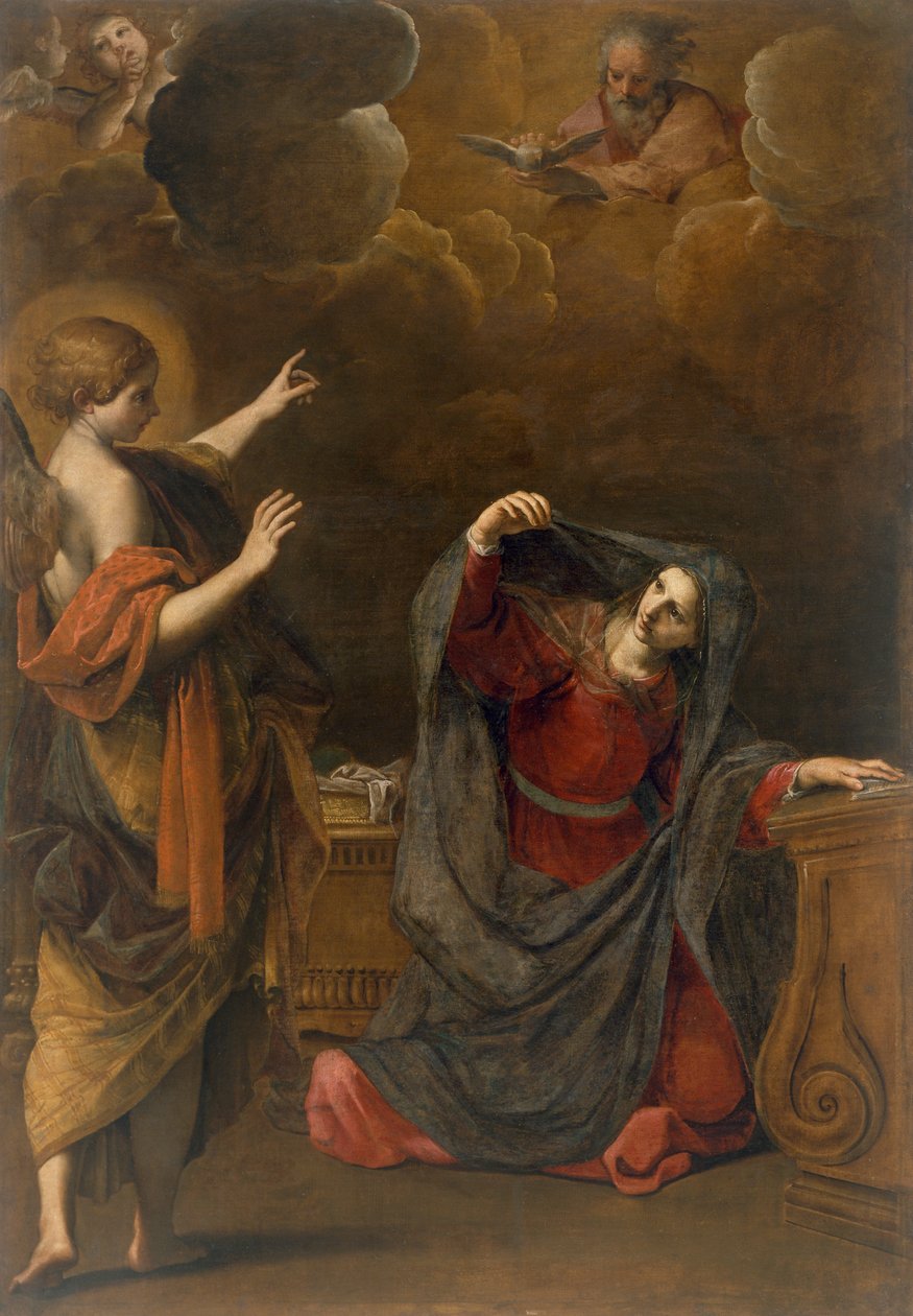 天使报喜，亚历山德罗·蒂亚里诺 (1577-1668)，布面油画，209x144，5 厘米 作者 亚历山德罗·提亚里尼（Alessandro Tiarini）