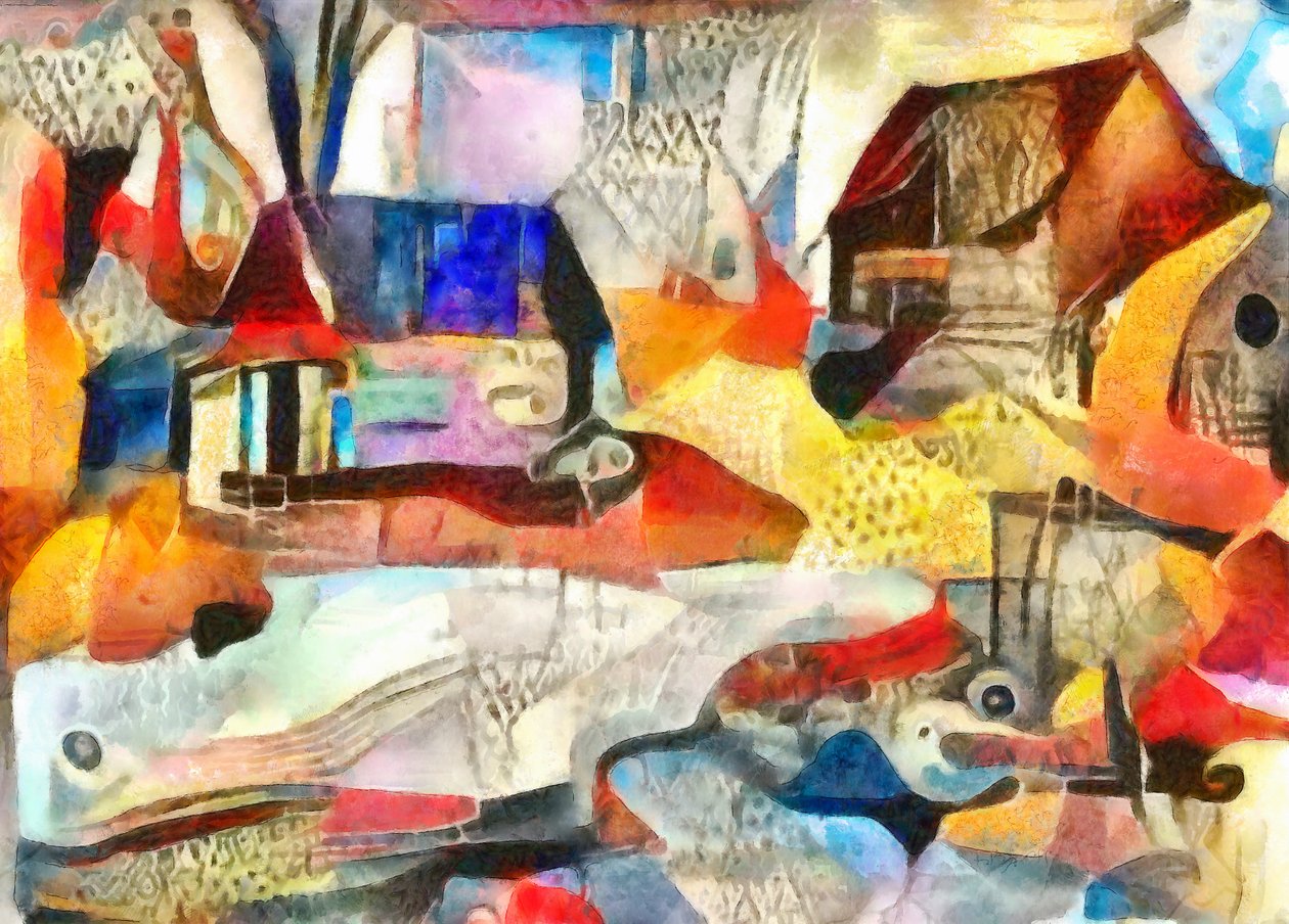 蓝色和棕色屋顶，2017年，（混合媒体） 作者 亚历克斯·卡明克