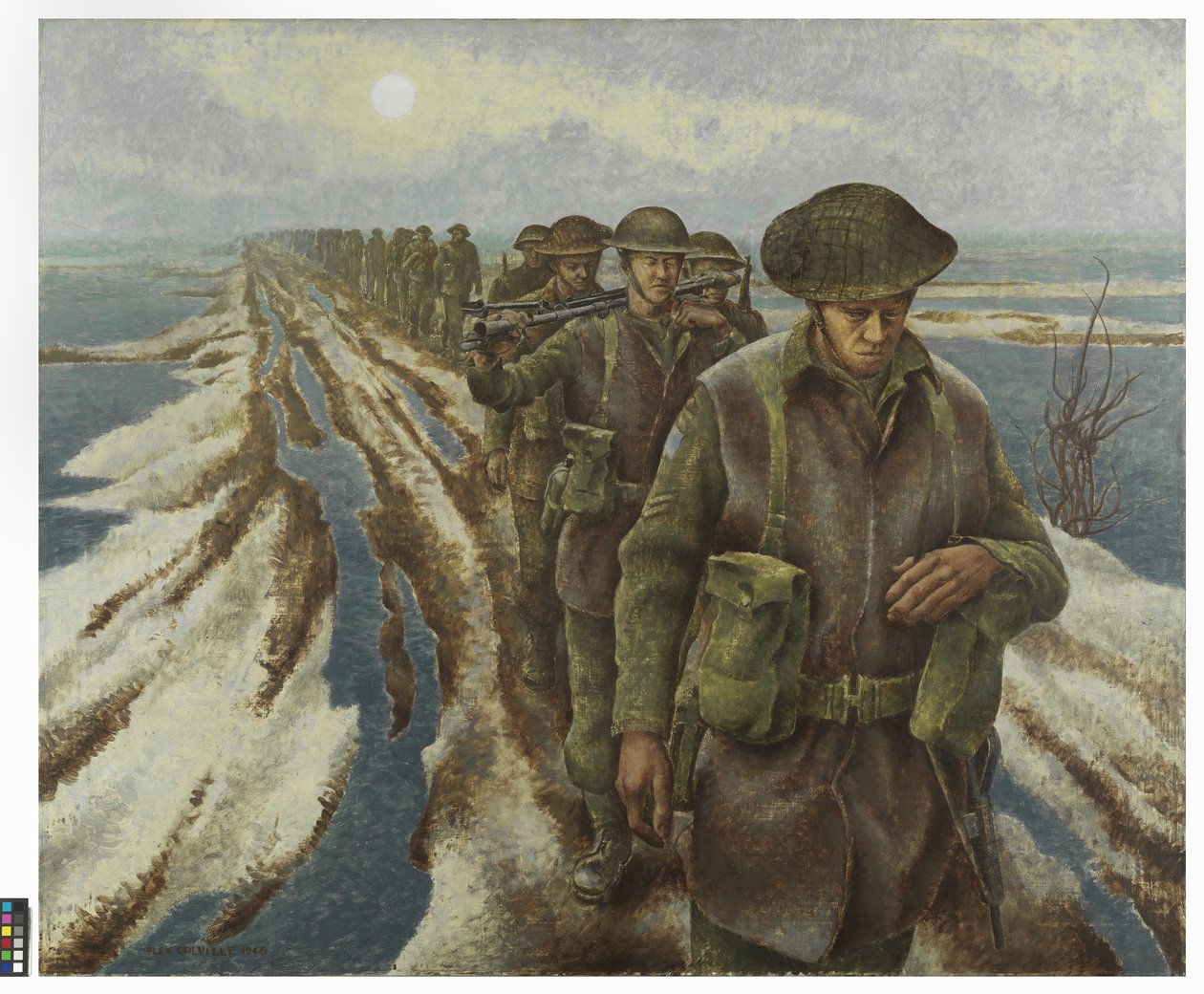 奈梅亨附近的步兵，约 1940 年（布面油画） 作者 亚历克斯·科尔维尔