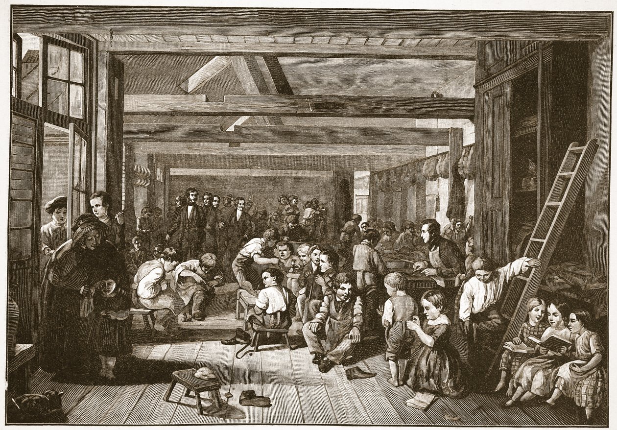 沙夫茨伯里勋爵（Lord Shaftesbury）访问威斯敏斯特衣衫褴褛的工业学院，来自“英格兰教会：人民历史”的插图由HDM Spence-Jones，酒吧。 c.1910（棕褐色照片） 作者 亚历山大·布莱克利