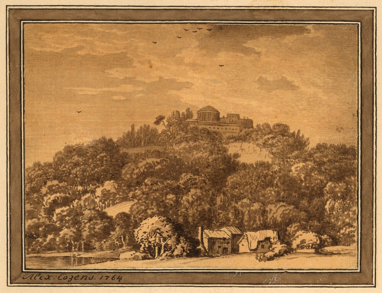 景观与寺庙，1764年（在纸上洗） 作者 亚历山大·科曾斯