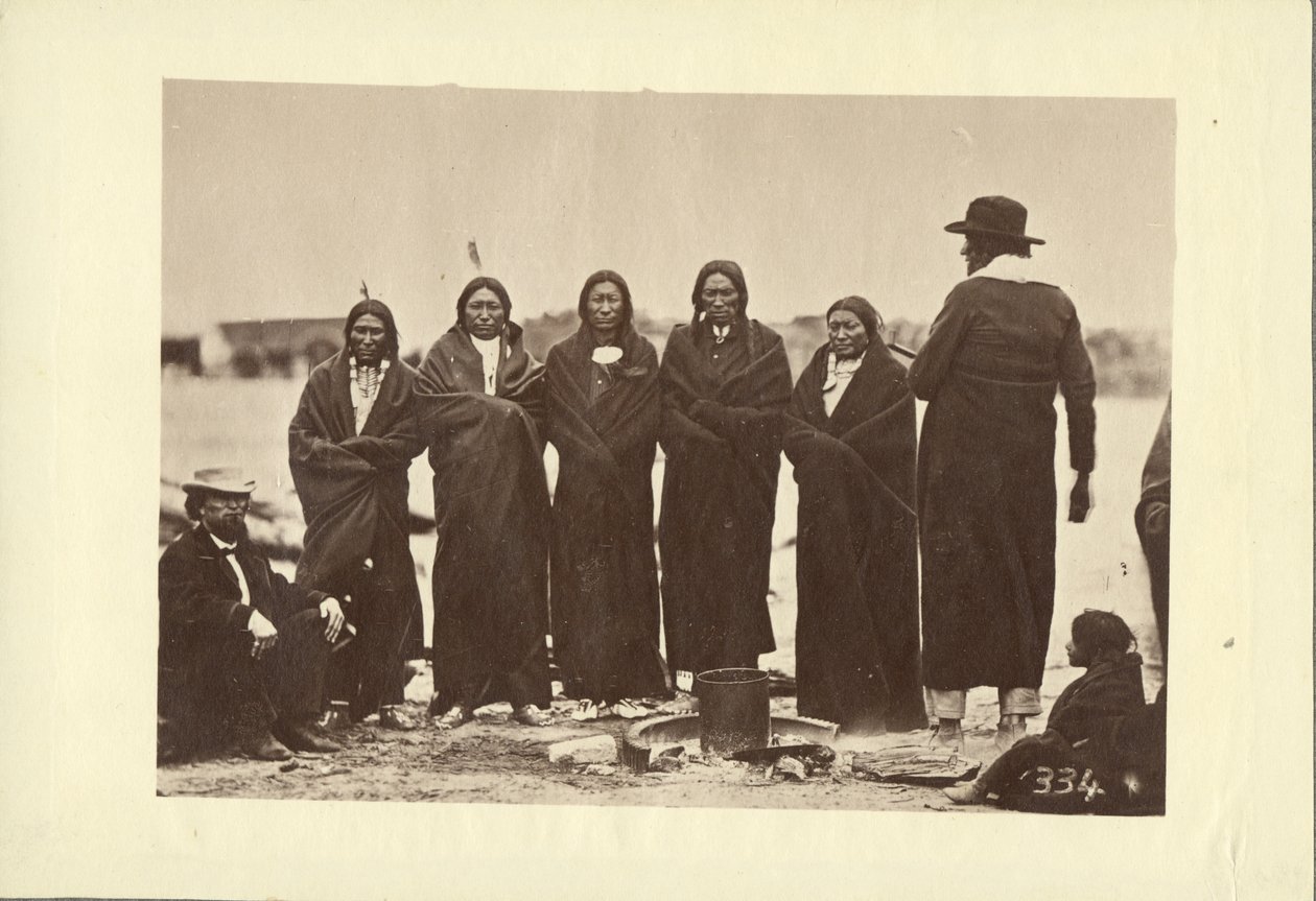 Tashunkakokip（老人害怕他的马）和他的酋长，奥格拉拉，1868年（蛋白印刷） 作者 亚历山大·加德纳