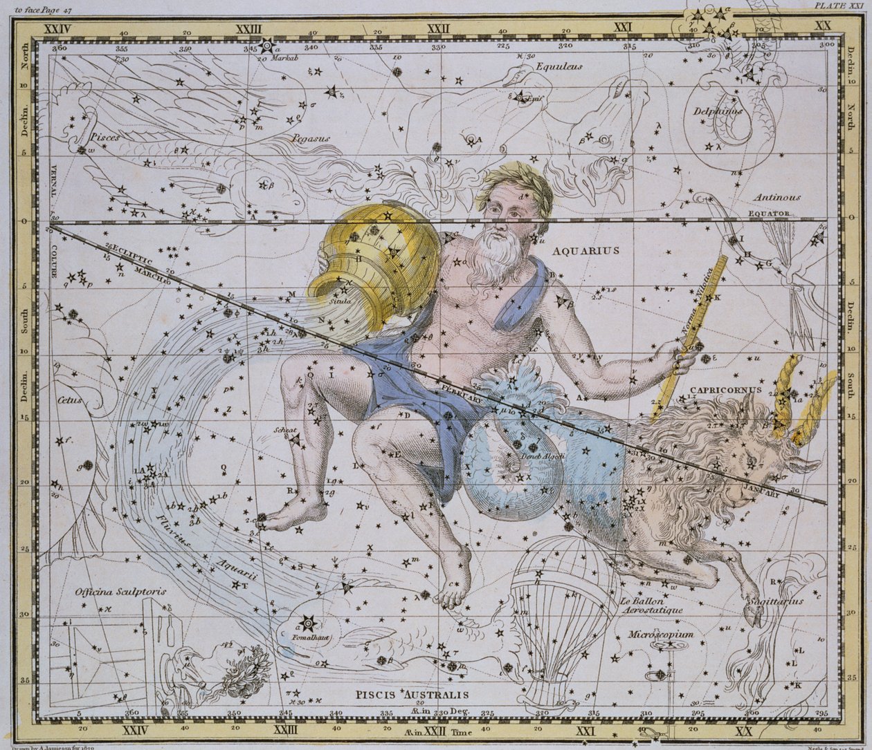 水瓶座和摩羯座，来自&39;A Celestial Atlas&39;，酒吧。在1822年 作者 亚历山大·杰米森