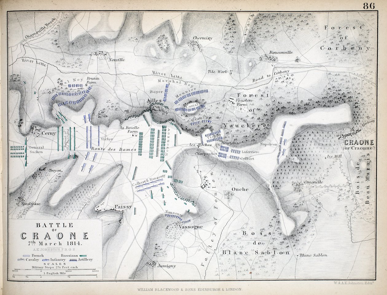 1848年威廉·布莱克伍德和儿子，爱丁堡和伦敦出版的Craone战役地图（手工彩色雕刻） 作者 亚历山大·基思·约翰斯顿