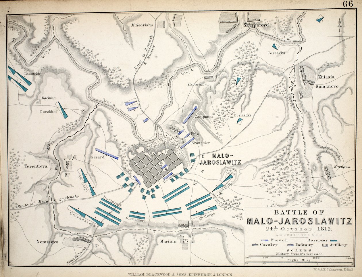 Malo-Jaroslawitz战役地图，由威廉·布莱克伍德和儿子出版，爱丁堡和伦敦，1848年（手工彩色雕刻） 作者 亚历山大·基思·约翰斯顿