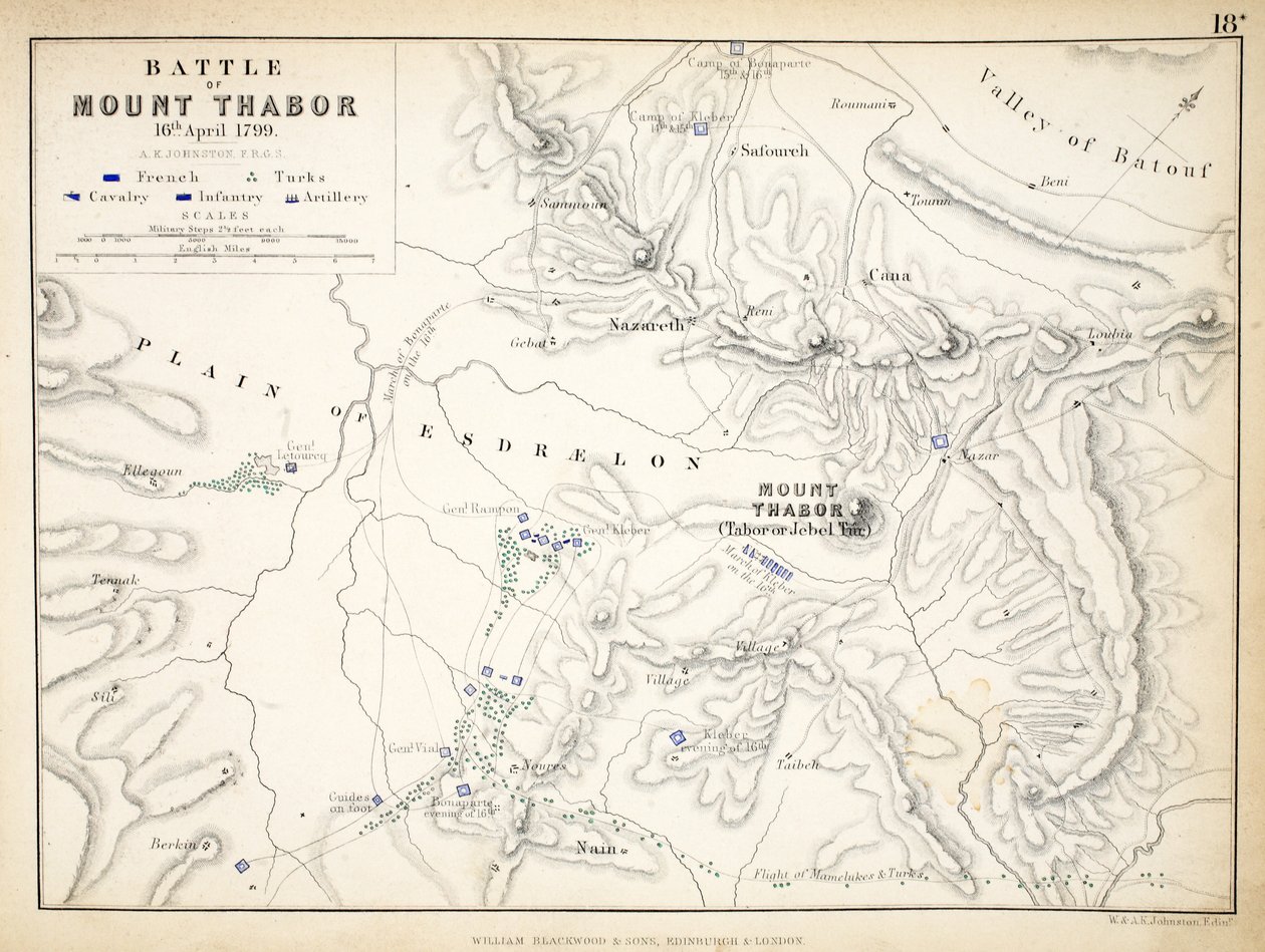 Mount Thabor战役地图，由威廉·布莱克伍德和儿子出版，爱丁堡和伦敦，1848年（手工彩色雕刻） 作者 亚历山大·基思·约翰斯顿