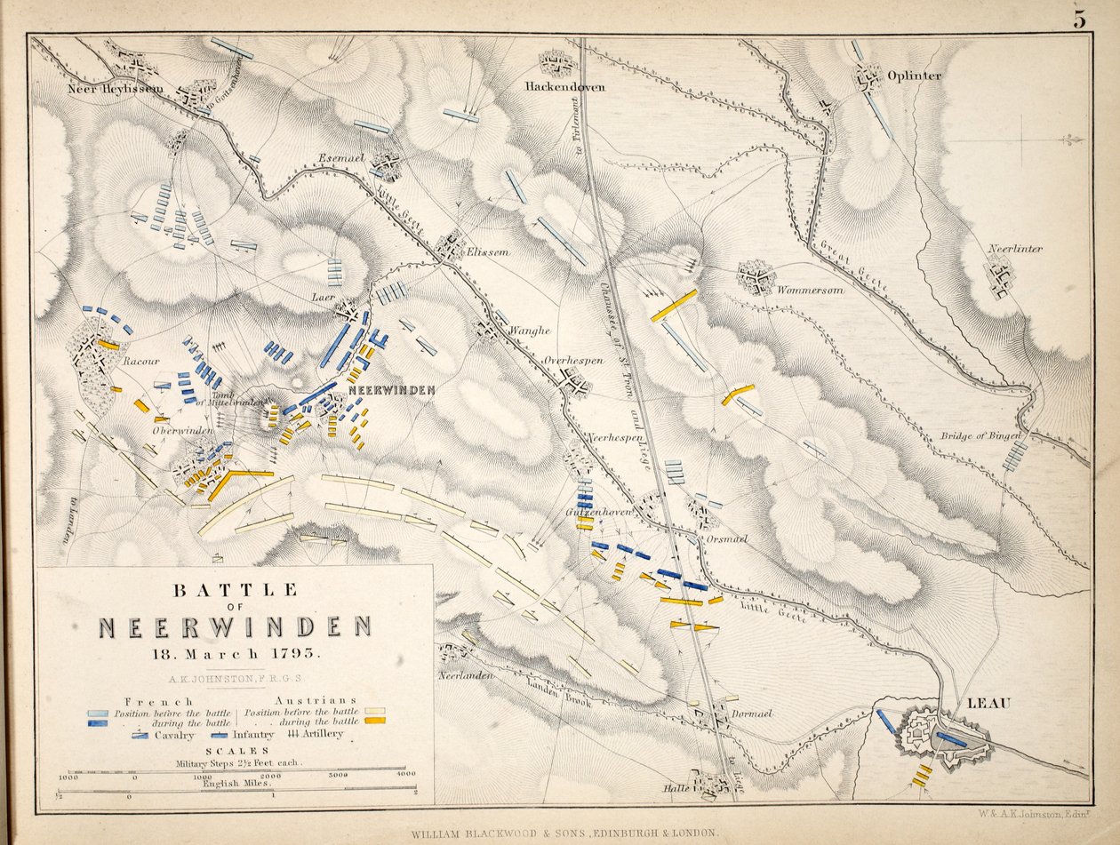 Neerwinden战役地图，由威廉·布莱克伍德和儿子出版，爱丁堡和伦敦，1848年（手工彩色雕刻） 作者 亚历山大·基思·约翰斯顿
