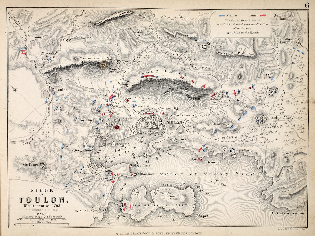 1848年威廉·布莱克伍德和儿子，爱丁堡和伦敦出版的土伦围城地图（手工彩色雕刻） 作者 亚历山大·基思·约翰斯顿