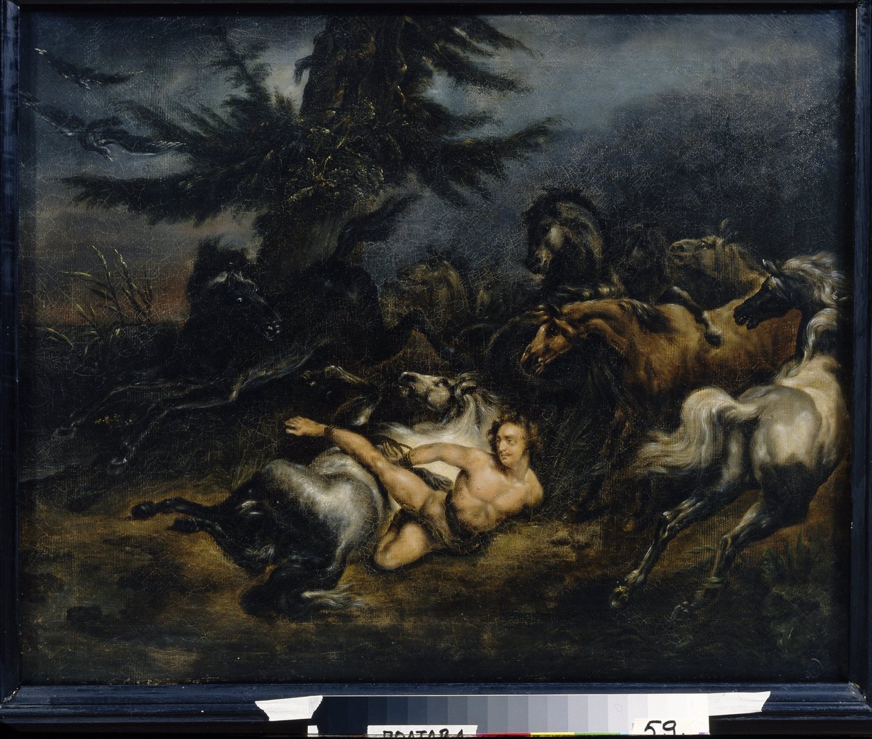伊万-马泽帕（约翰-马泽帕）（1639-1709 年）。在通奸被抓后，他被涂上柏油，赤身裸体地绑在一匹野马身上，野马将他驮到乌克兰大草原上。亚历山大-奥西波维奇-奥尔洛夫斯基（1777-1832 年）的绘画，乌克兰 作者 亚历山大 (1777 1832) 奥尔洛夫斯基