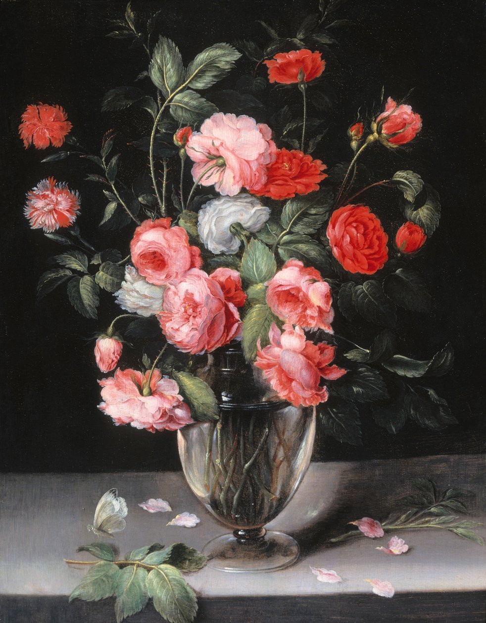 玻璃花瓶中的花朵静物画 作者 亚历山大·阿德里亚森（Alexander Adriaenssen）