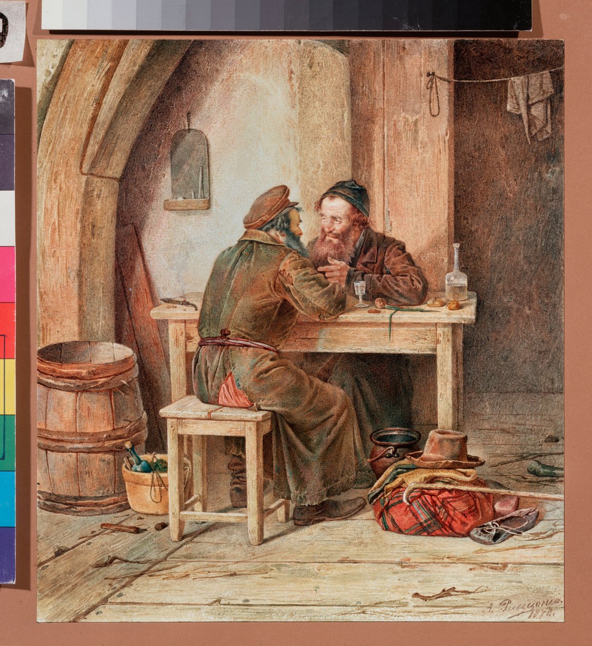 Dans une taverne - In a tavern - 亚历山大-安东诺维奇-里佐尼（1836-1902 年）的作品，纸上水彩画 作者 亚历山大·安东诺维奇·里佐尼